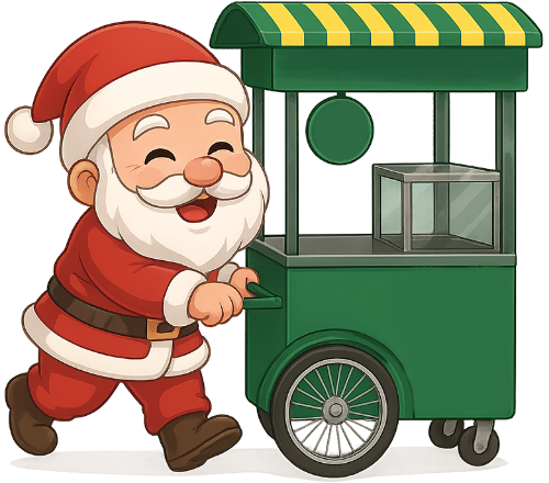 Ông già noel, bán bánh mì, xe bán bánh mì, trang phục ông già noel, santa claus, selling bread, bread cart, santa claus outfit