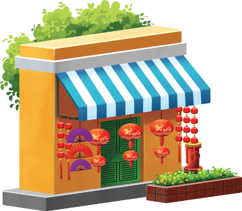 Cửa hàng trang trí tết, ngôi nhà, trang trí, tết nguyên đán, lồng đèn, quạt giấy, mái che, chậu hoa, phố cổ, tet decoration shop, house, decoration, lunar new year, lanterns, paper fans, awning, flower pot, old town