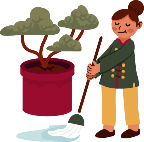 Cô gái, đang lau dọn, phụ nữ, cây bonsai, chậu cây, cây cảnh, tết, trang trí, dọn dẹp nhà cửa, chổi, nước, girl, cleaning, women, bonsai tree, plant pot, ornamental tree, lunar new year, decoration, house cleaning, broom, water 2