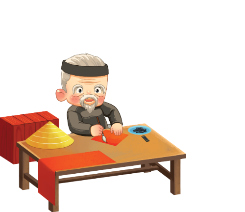 Ông cụ, viết thư pháp, đàn ông, nón lá, mực tàu, giấy đỏ, bàn gỗ, khăn đóng, cổ truyền, tết, old man, writing calligraphy, man, conical hat, chinese ink, red paper, wooden table, traditional headgear, tradition, lunar new year