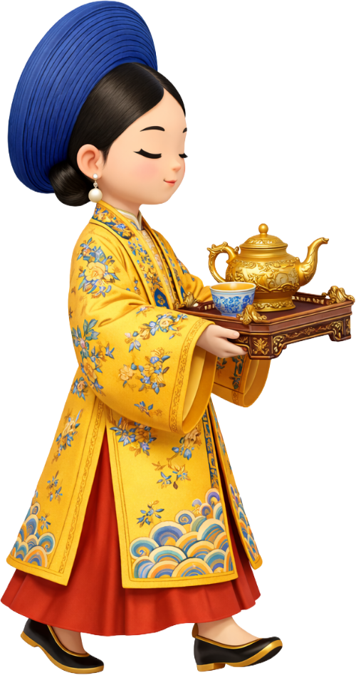 Cô gái, bê khay trà
