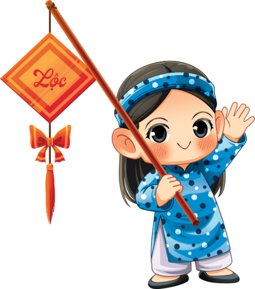 Cô gái, cầm gậy treo chữ lộc, phụ nữ, áo dài xanh, khăn đóng, vẫy tay, tết nguyên đán, trang phục truyền thống, girl, holding lucky word staff, woman, blue ao dai, headscarf, waving, lunar new year, traditional costume 6
