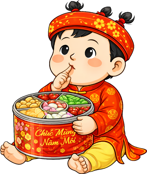 Em bé, ôm khay mứt tết, trẻ em, tết nguyên đán, áo dài, khăn đóng, mứt trái cây, chúc mừng năm mới, màu đỏ, dễ thương, baby, holding tet jam box, children, lunar new year, ao dai 1