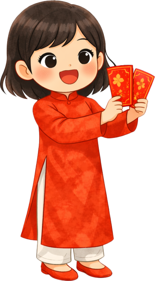 Cô bé, cầm lì xì