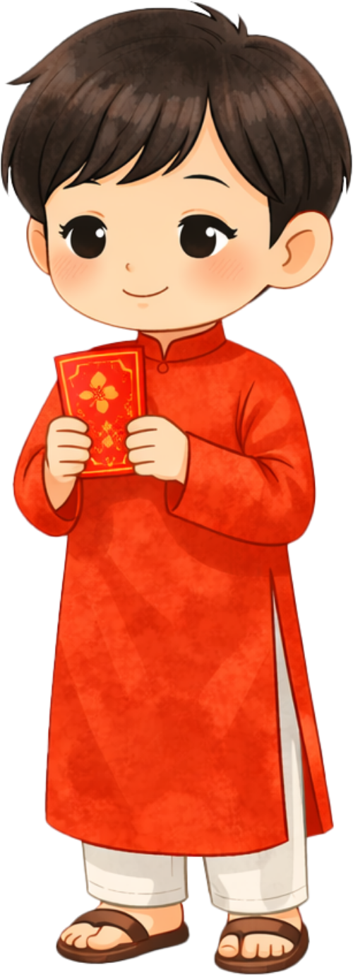 Cậu bé, cầm lì xì