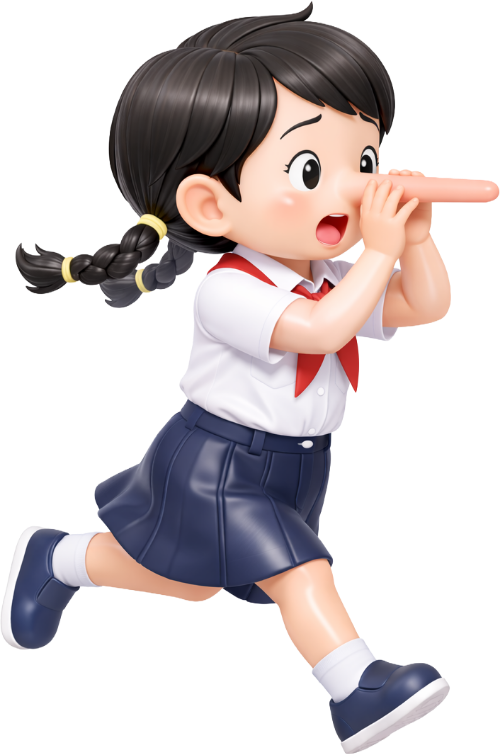 Cô bé học sinh mũi dài, hốp hoảng
