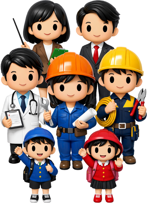 Tập thể người lao động, vẫy tay chào