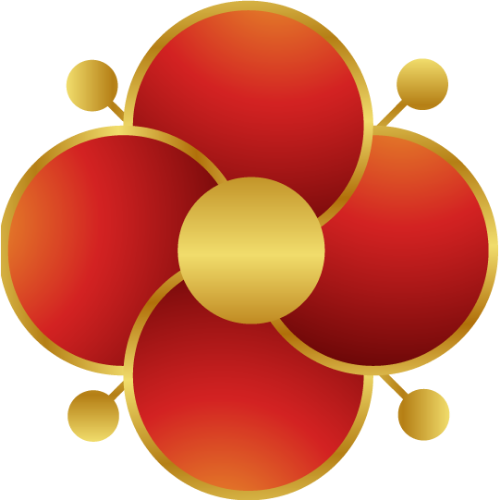 Hoa bốn cánh, hình tròn, trang trí tết, tối giản, màu đỏ vàng, đối xứng, four petal flower, circle, tet decoration, minimalist, red and gold, symmetry