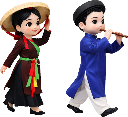 cặp đôi, áo dài, áo tứ thân, nón quai thao 1