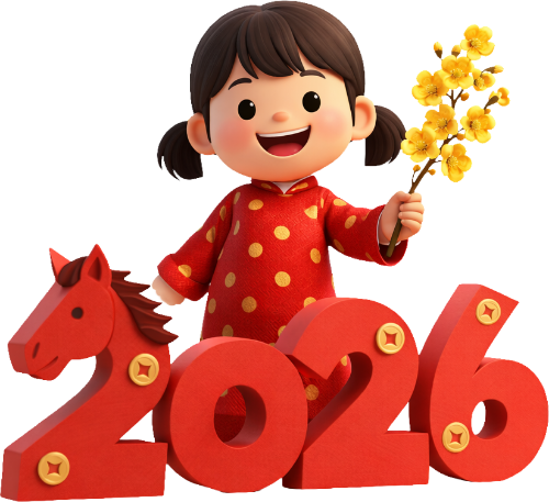 Số 2026, con ngựa, bé gái, nhành mai