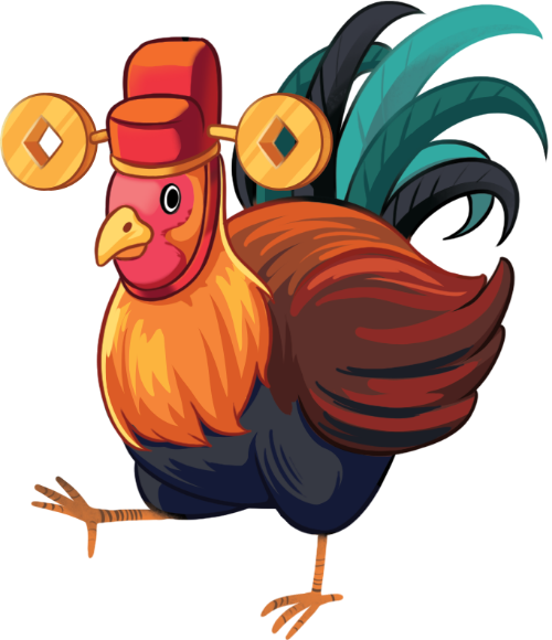 Con gà, đội mũ quan, động vật, gà trống, tiền vàng, may mắn, tết nguyên đán, thần tài, rooster, wearing official hat, animal, cock, gold coins, lucky, lunar new year, god of wealth