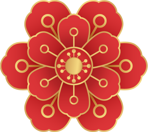 Hoa đỏ, tết, trang trí, may mắn, nhị vàng, viền vàng, phong cách á đông, red flower, tet, decoration, luck, gold stamen, gold border, asian style