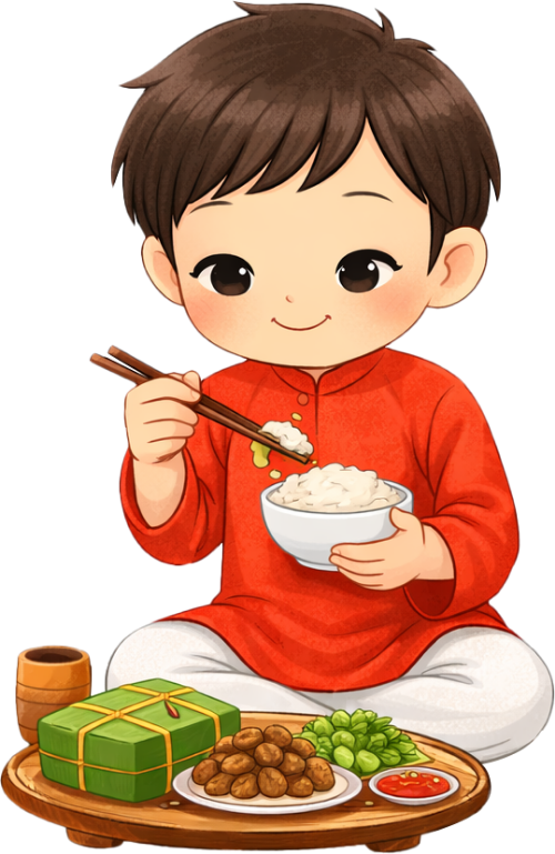 Cậu bé, ăn cơm