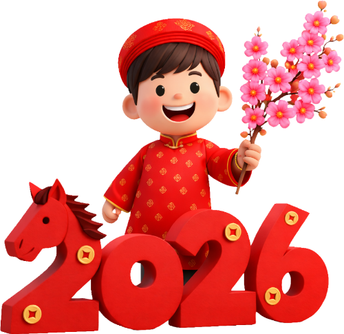 Số 2026, con ngựa, bé trai, nhành đào