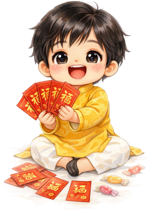 Bé trai, bé trai cầm bao lì xì