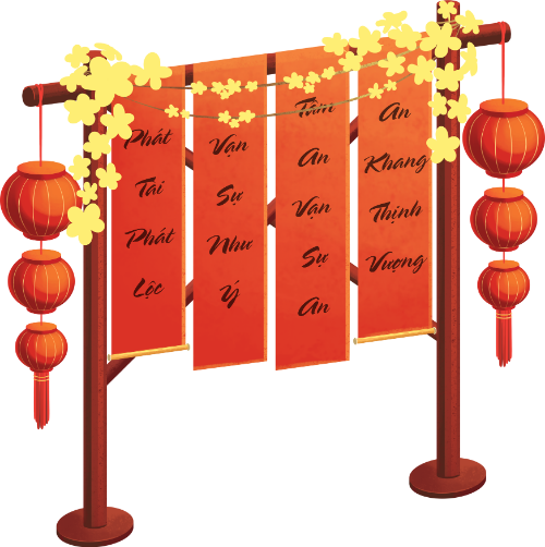 Câu đối tết, liễn đỏ, lồng đèn, hoa mai, khung gỗ, chúc mừng năm mới, trang trí tết, tet couplets, red banners, lanterns, apricot blossom, wooden frame, happy new year, tet decoration