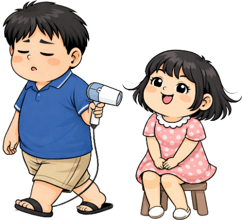 Cặp đôi, sấy tóc