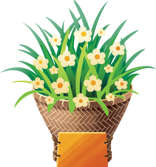 Giỏ hoa, hoa trắng, lá xanh, giỏ mây, đan lát, trang trí, thiên nhiên, thực vật, flower basket, white flowers, green leaves, rattan basket, wicker, decoration, nature, plant
