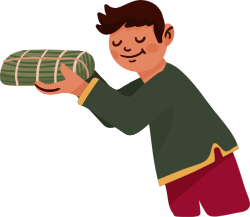 Chàng trai, đang nâng bánh tét, đàn ông, tết, bánh tét, truyền thống, boy, holding cylindric sticky rice cake, men, lunar new year, cylindric sticky rice cake, traditional