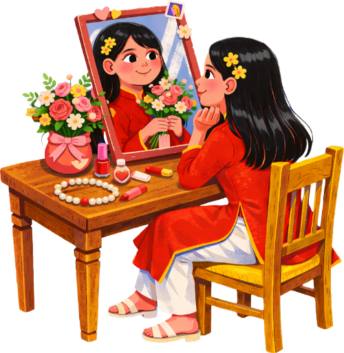 Cô gái, soi gương