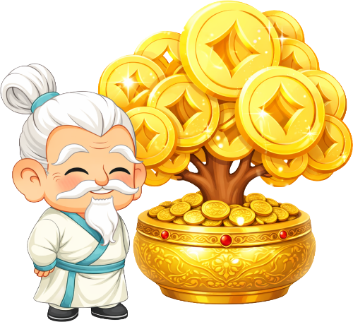 Ông bụt, đứng suy tư, cây vàng