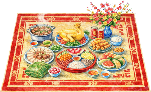 Chiếu cói, đồ ăn ngày tết