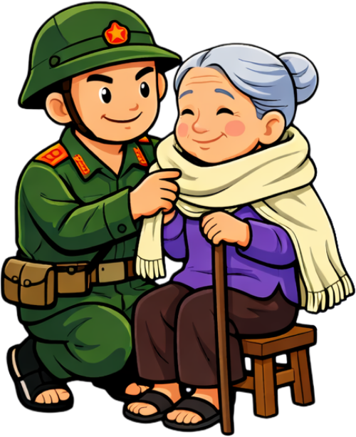 Chiến sĩ, chăm sóc người già 1
