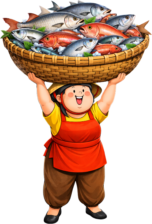 Cô gái, bê rổ cá 1