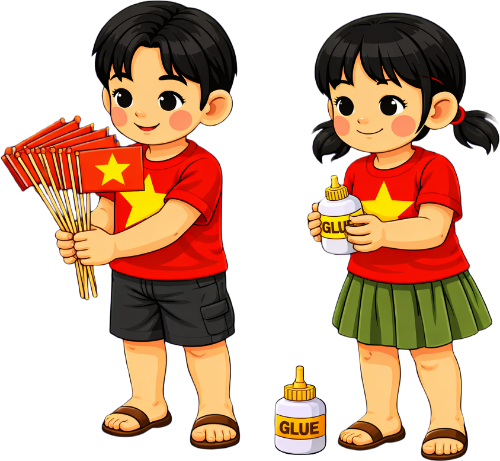 Cậu bé, cô bé, làm cờ