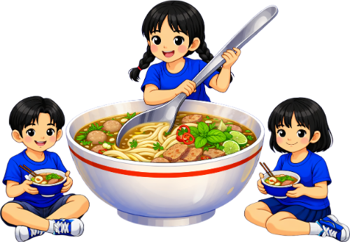 Cô bé, cậu bé, ăn uống