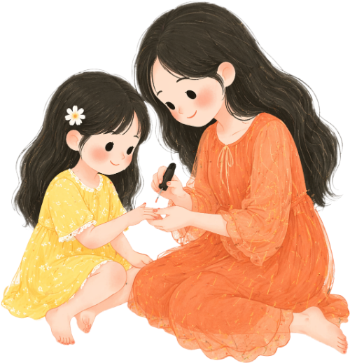 Mẹ, em bé, sơn móng tay