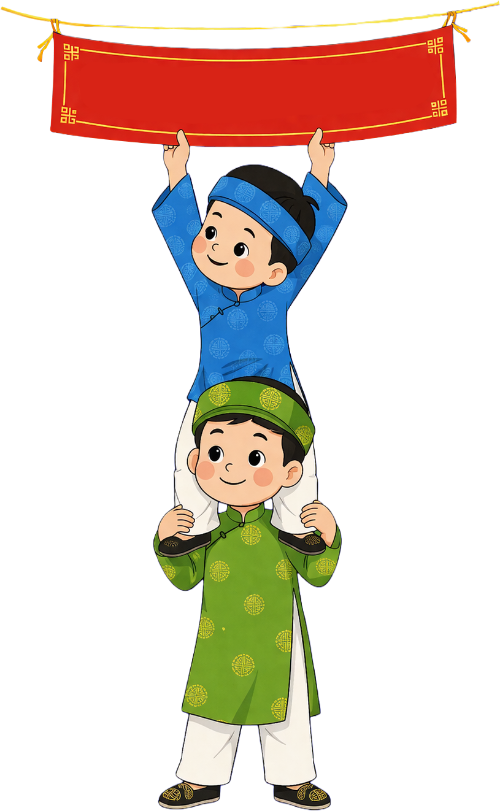 Cậu bé, cô bé, treo biển