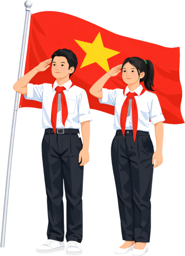 Cậu bé, cô bé, chào cờ