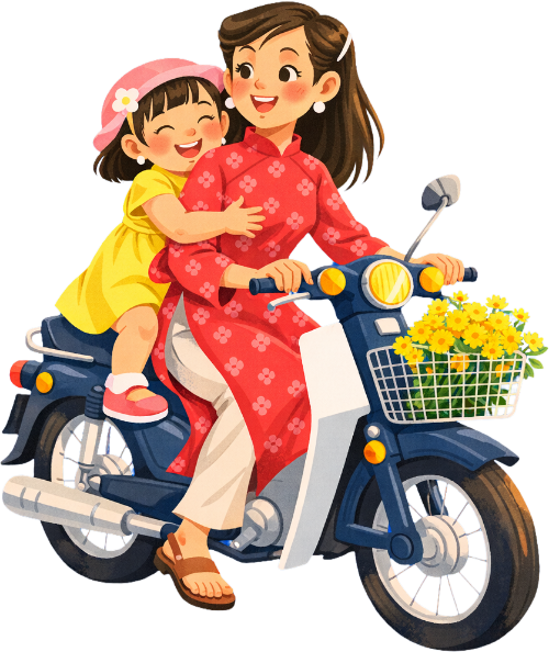 Mẹ và bé, lái xe