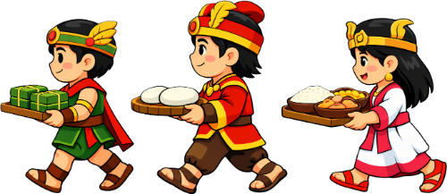 chàng trai, cô gái, bê khay bánh