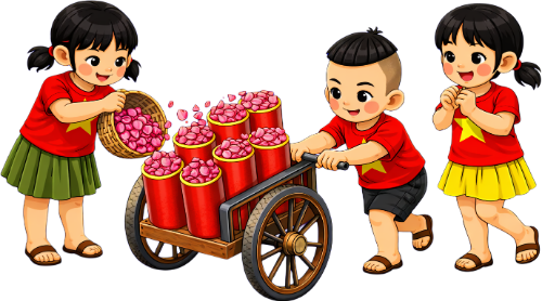 Cậu bé, cô bé, thu thập hoa
