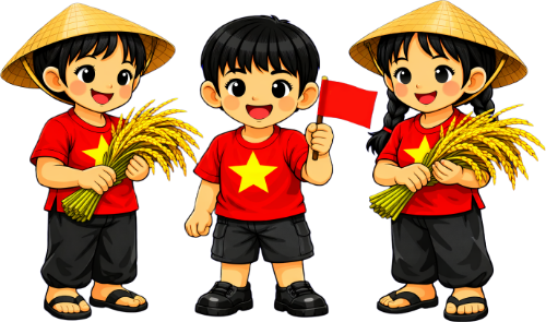 Cậu bé, cô bé, thu hoạch lúa