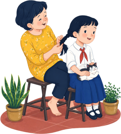Mẹ và bé, tết tóc