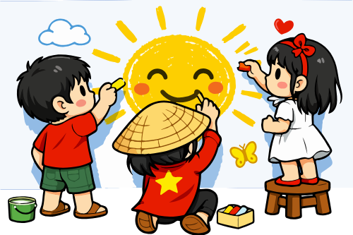 Cậu bé, cô bé, vẽ tranh