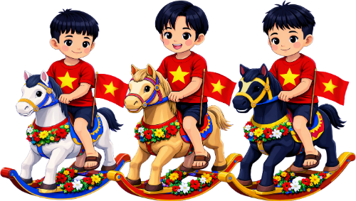 Cậu bé, chơi ngựa gỗ