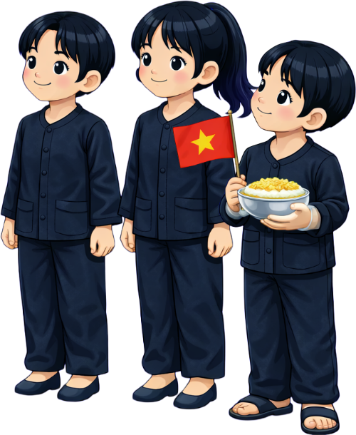 Cậu bé, cô bé, đứng chờ