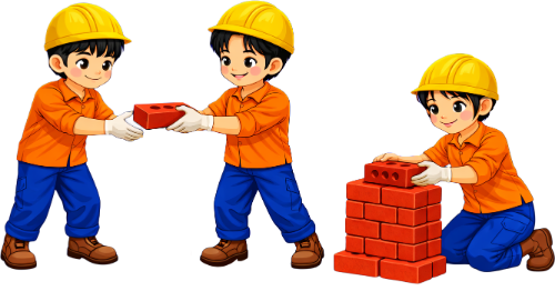Cô bé, cậu bé, chuyển gạch