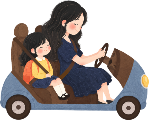 Mẹ, em bé, lái xe