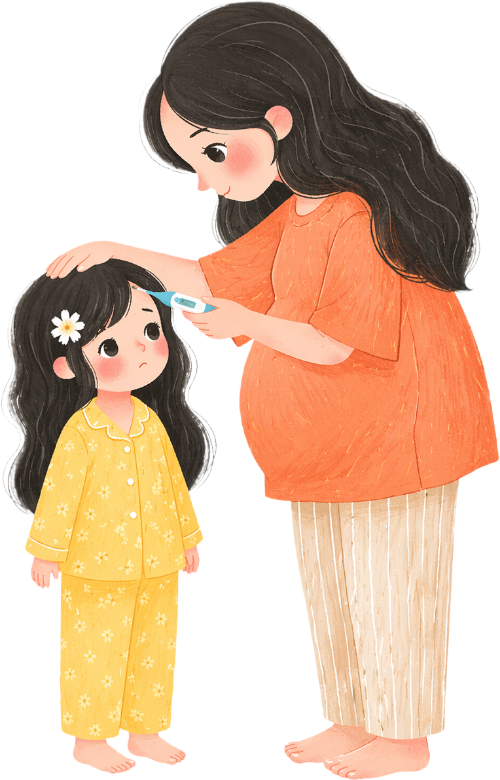 Mẹ, em bé, đo nhiệt độ 1