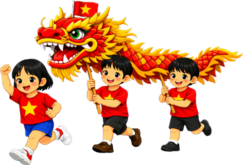 Cô bé, cậu bé, múa rồng
