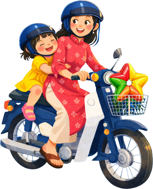 Mẹ và bé, lái xe