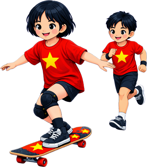 Cậu bé, cô bé, lướt ván