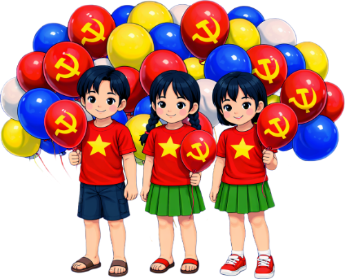 Cậu bé, cô bé, cầm bong bóng