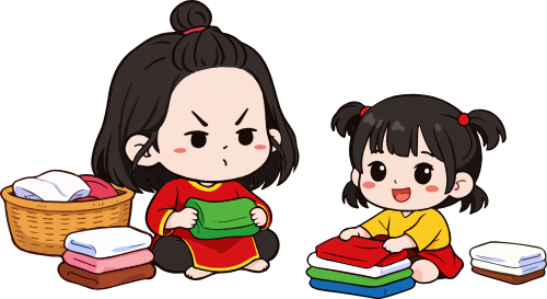 Chị em, gấp đồ