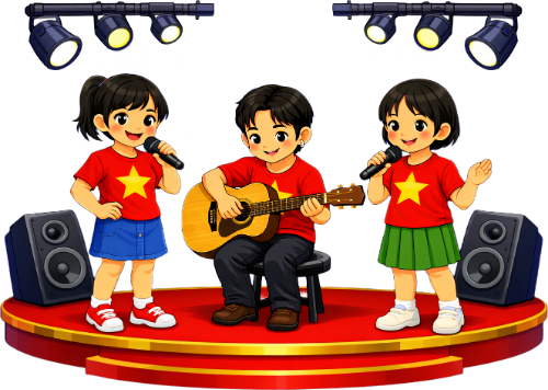 Cô bé, cậu bé, chơi nhạc